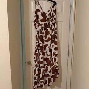 Eloquii Asymmetrical Brown and White Dress with Braided One Shoulder Strap